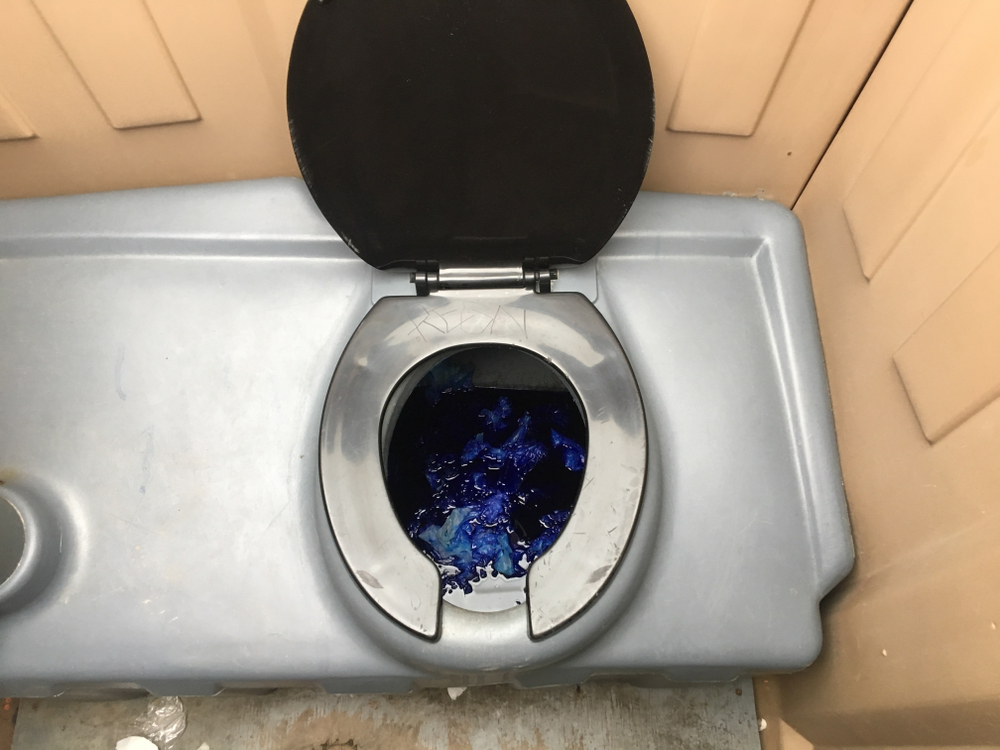 Portable,toilet,bowl,seat,inside,blue,chemical,gross,dirty,construction
